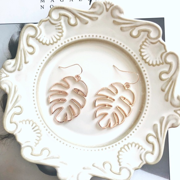 Boho Style Rose Gold Leaves Drop Earrings - Picture 3 of 5